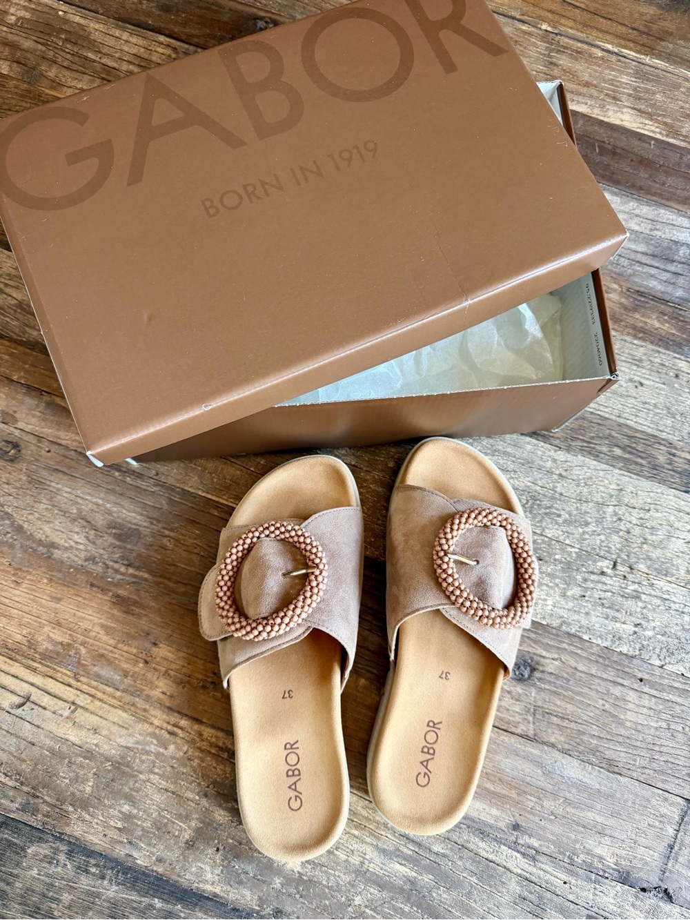 Gabor One Strap Ring Suede Slides in Sand 37 - Picture 2 of 7